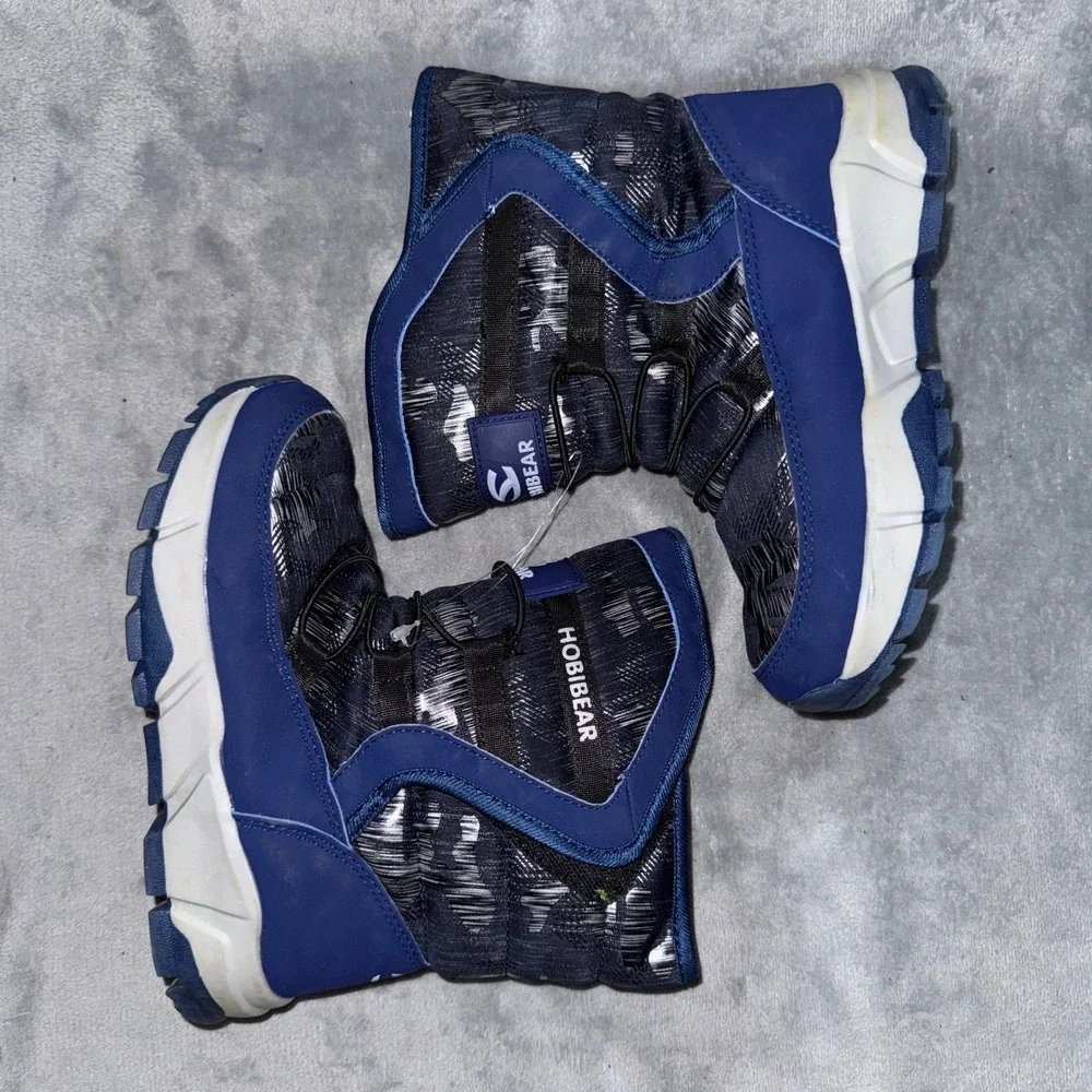 Hobibear Unisex Kids Winter Snow Boots 36 Blue Faux Fur Lined Insulated